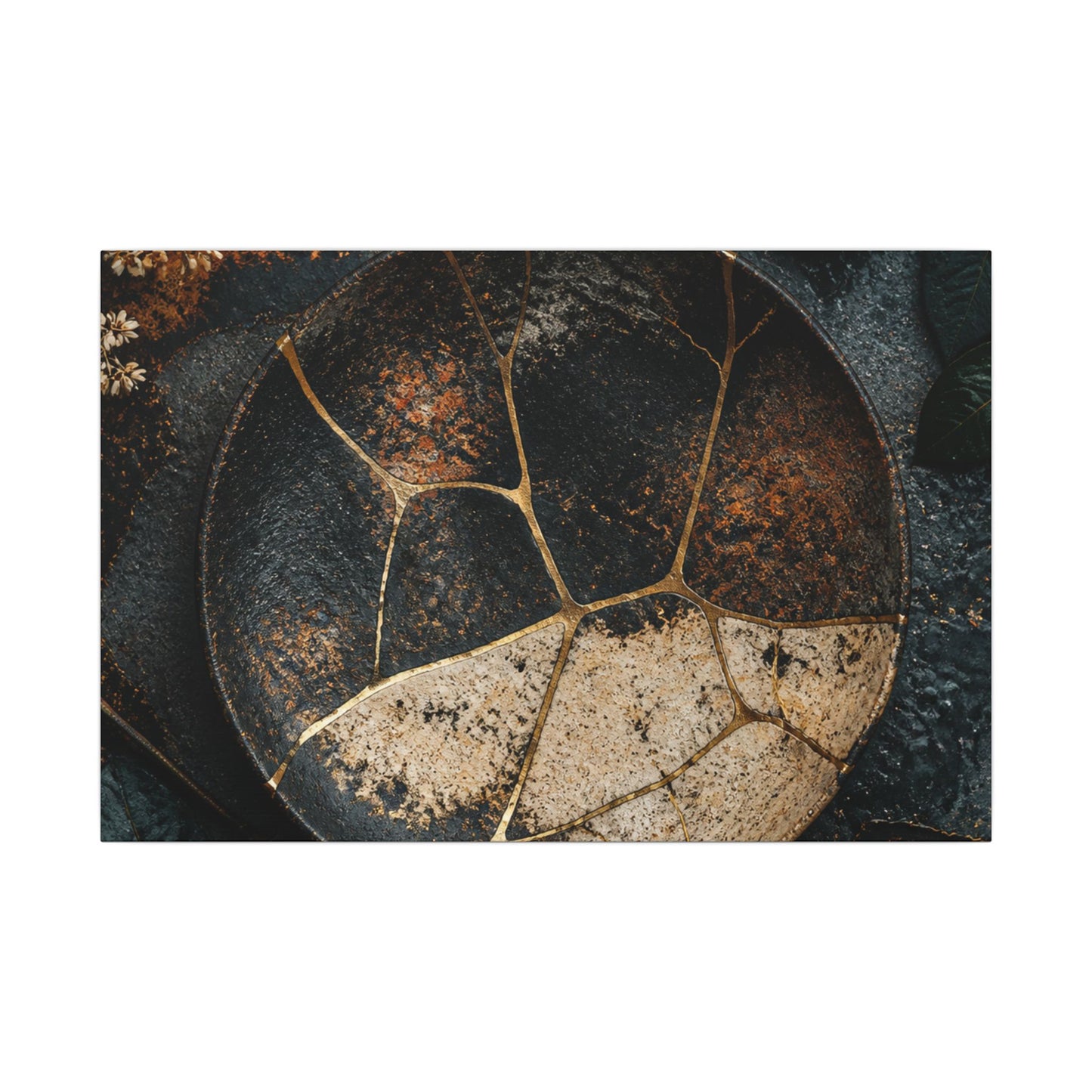 Kintsugi Rust Patina in Dawn | Gold Repair Canvas Art