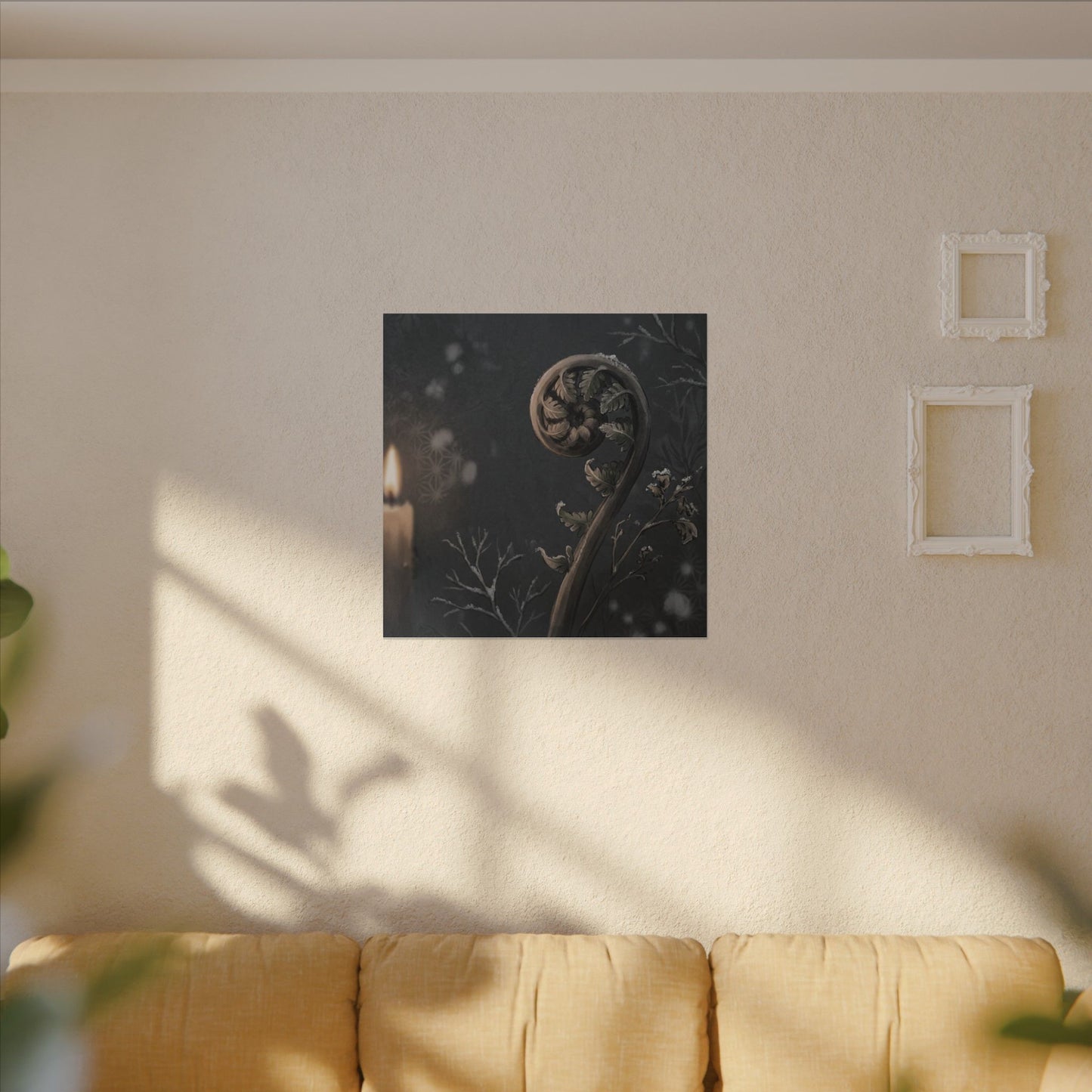 Candlelight Fern Unfurling Canvas Art - Japandi Ma