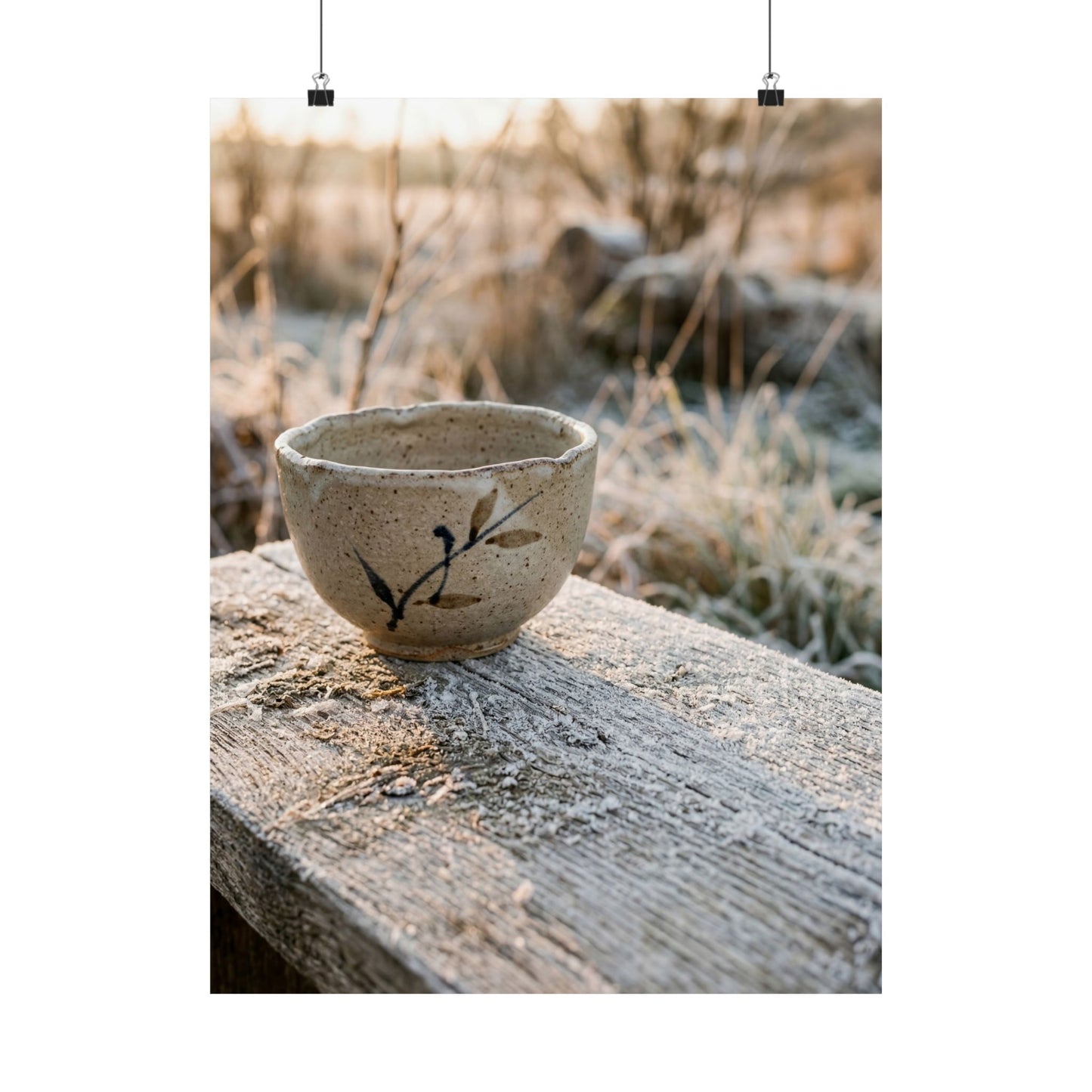 Japandi Ceramic Bowl in Golden Hour | Japanese Pattern Wall Art Print Art Print