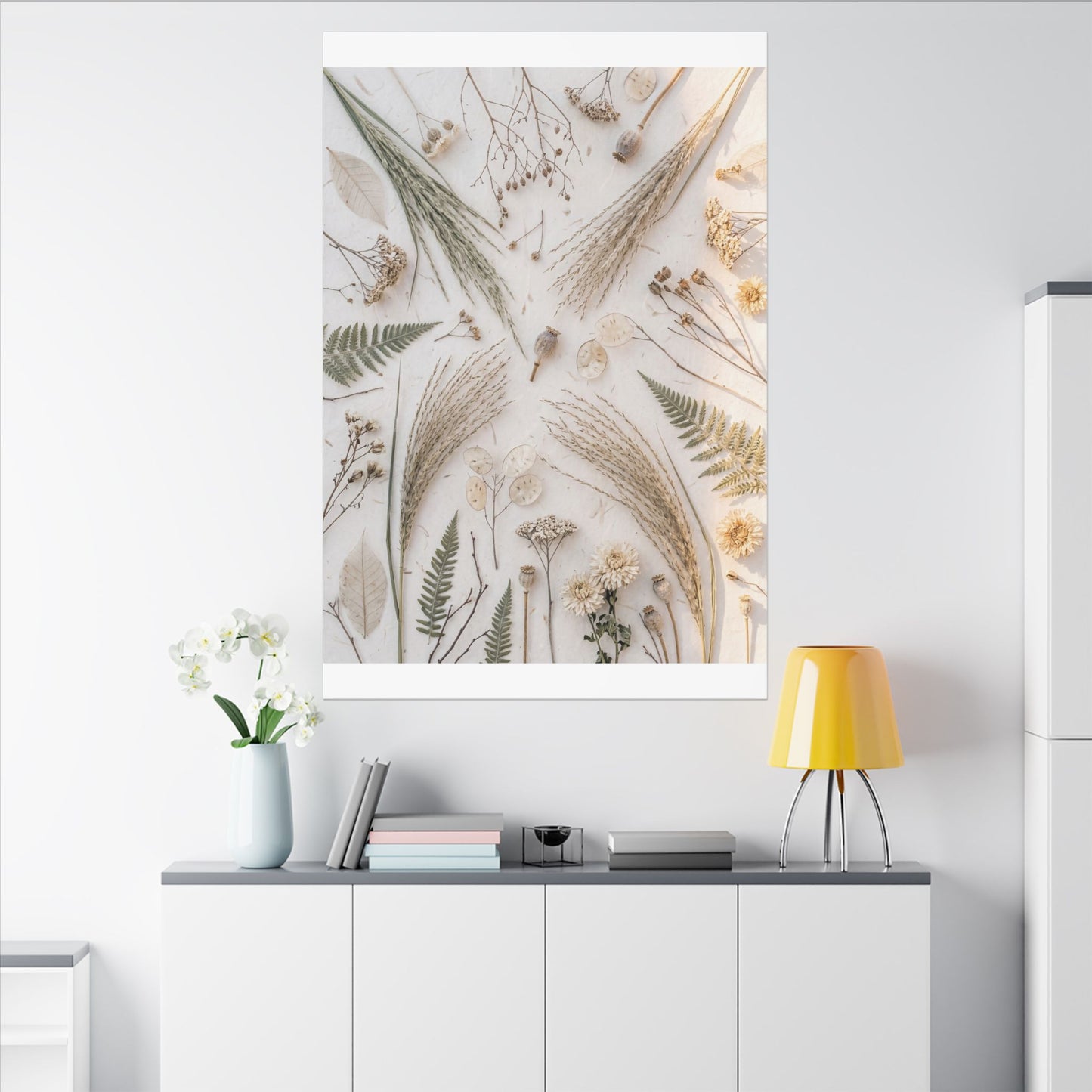 Elegant Dried Flowers Canvas Art - Japanese Pattern Japandi