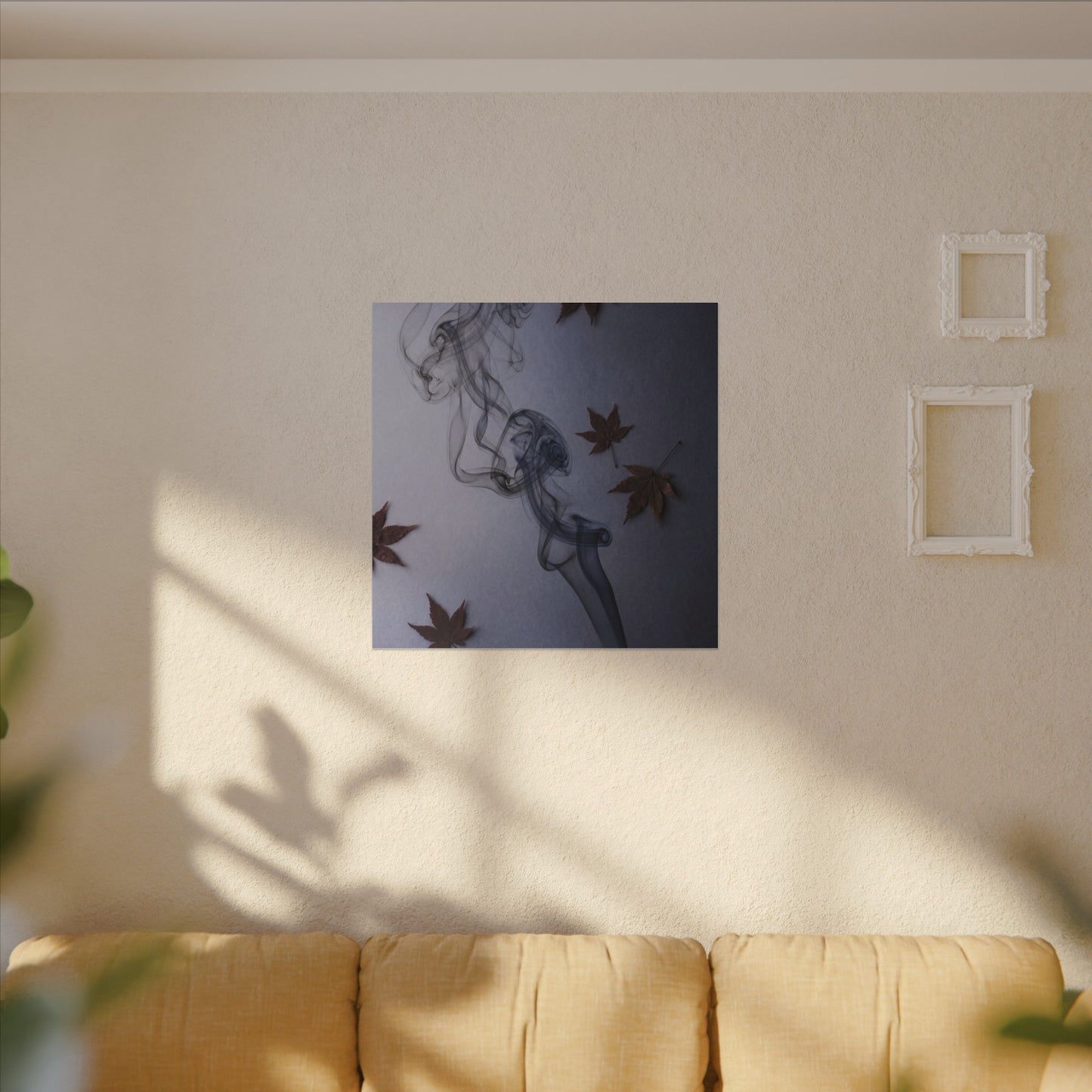 Dark Japandi Incense Smoke in Dawn | Moody Minimal Canvas Art