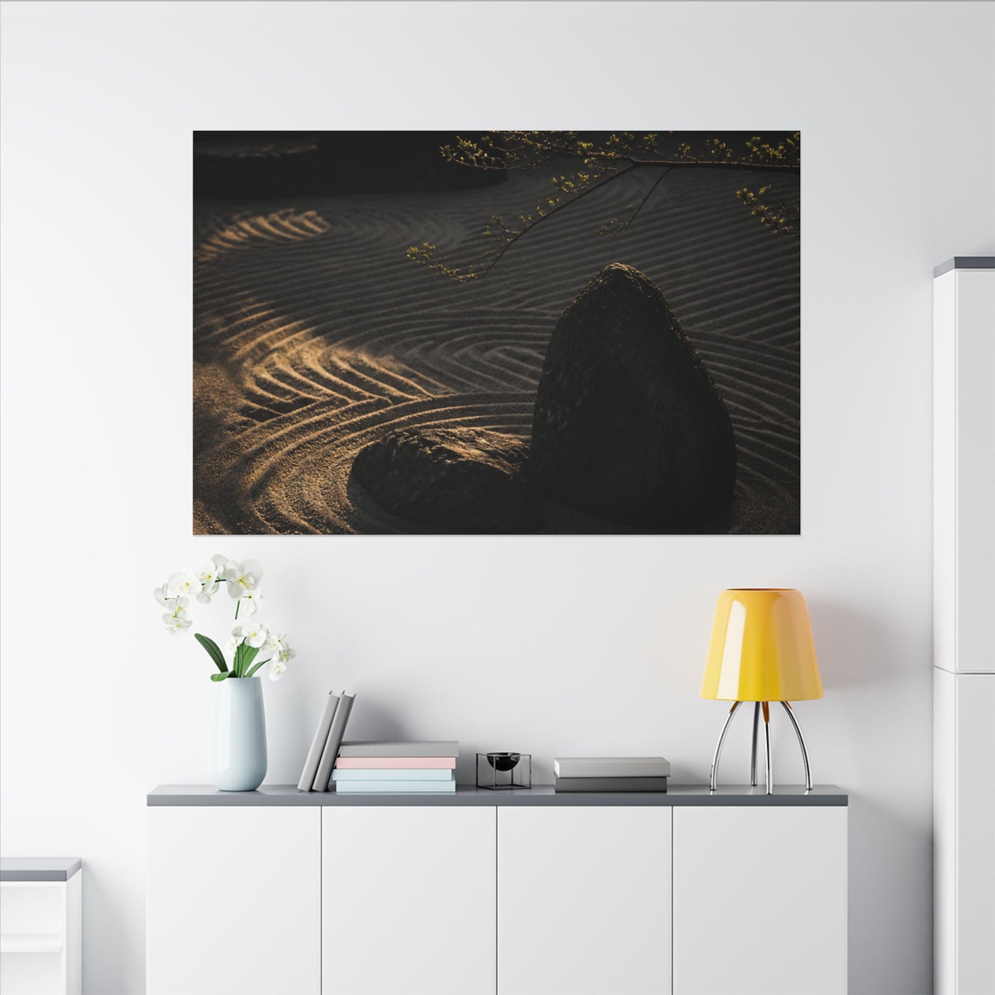Ma Rock Garden Canvas Art - Dark Japandi Shadow Zen