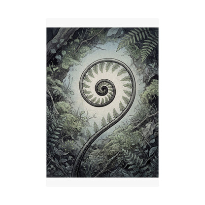 Contemplative Fern Unfurling Wall Art Print - Ukiyo E Inspired Zen
