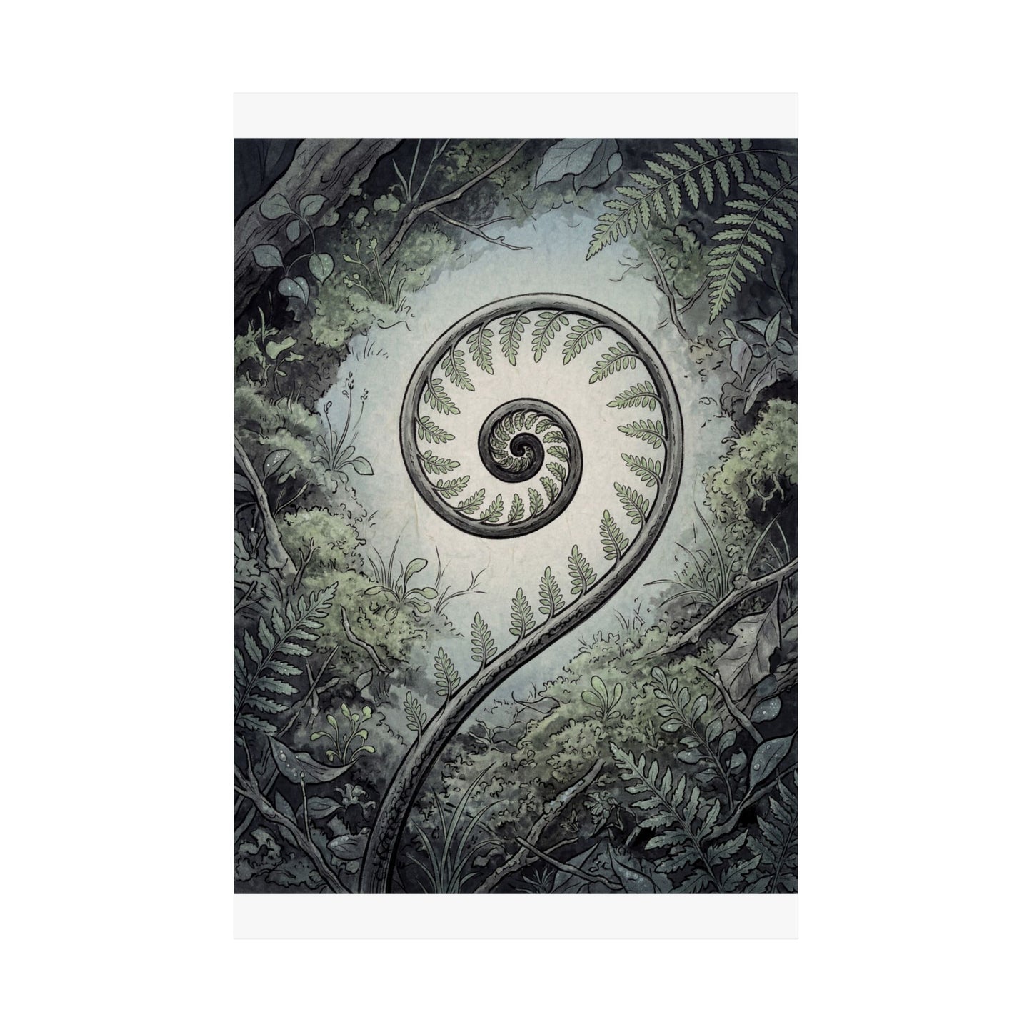 Fern Unfurling Ukiyo E Inspired Wall Art Print | Contemplative Zen Art