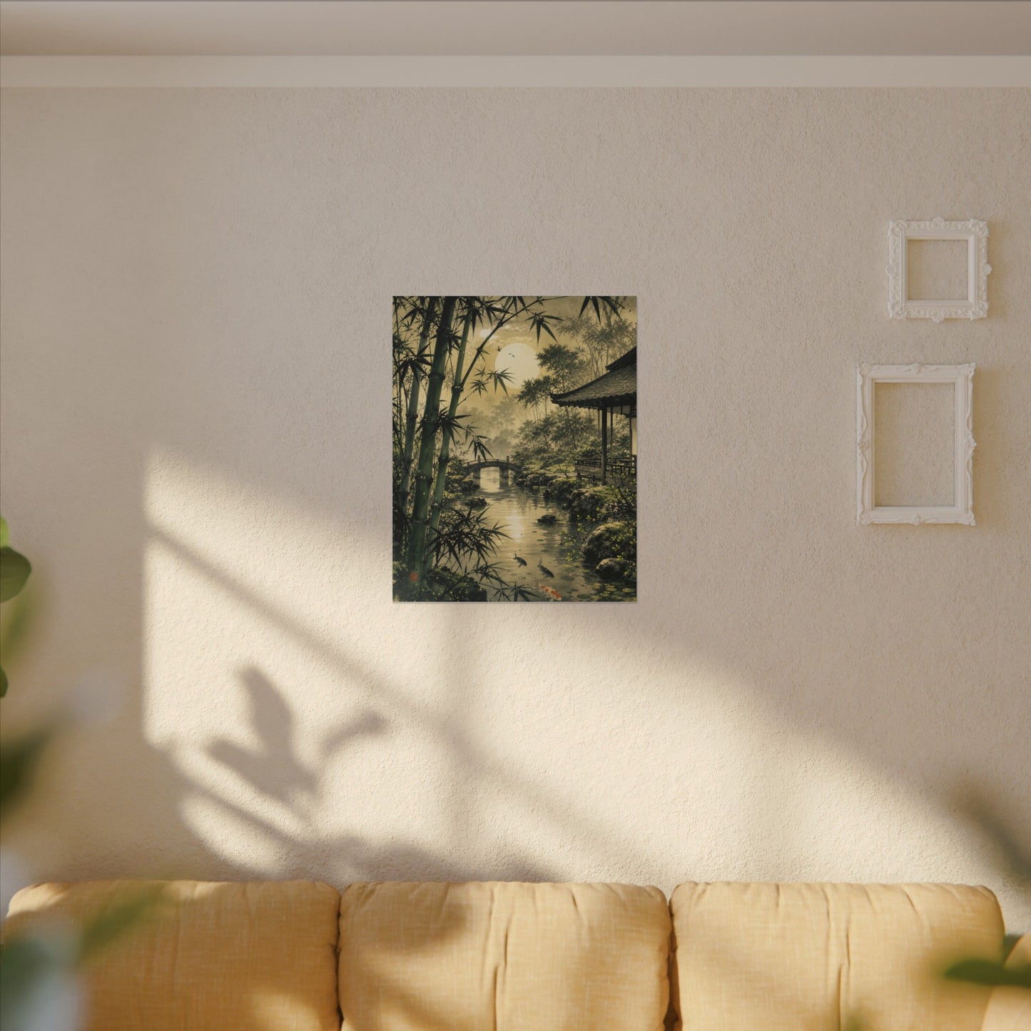 Moonlit Garden Sumi E Canvas Art | Calm Zen Art