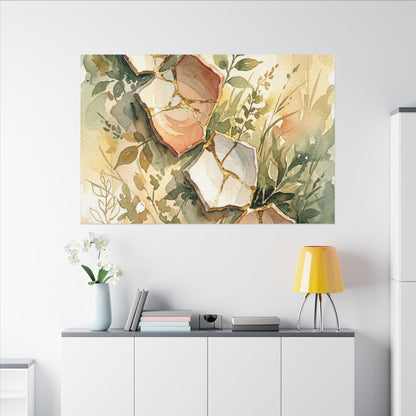 Japandi Broken Pottery in Golden Hour | Watercolor Canvas Art
