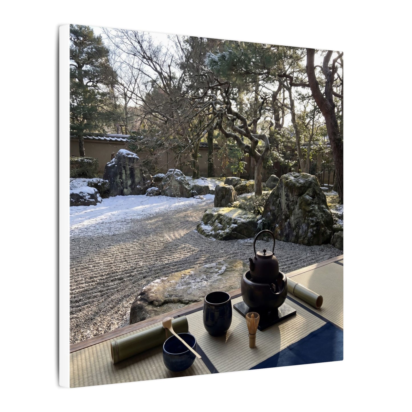Winter Tea Ceremony Karesansui Canvas Art | Serene Decor