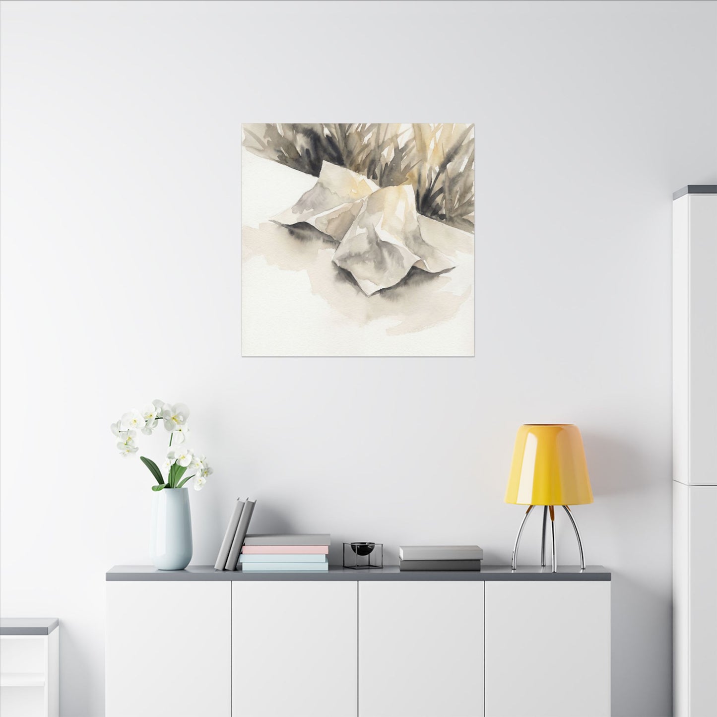 Paper Fold Watercolor Canvas Art | Warm Japandi Art