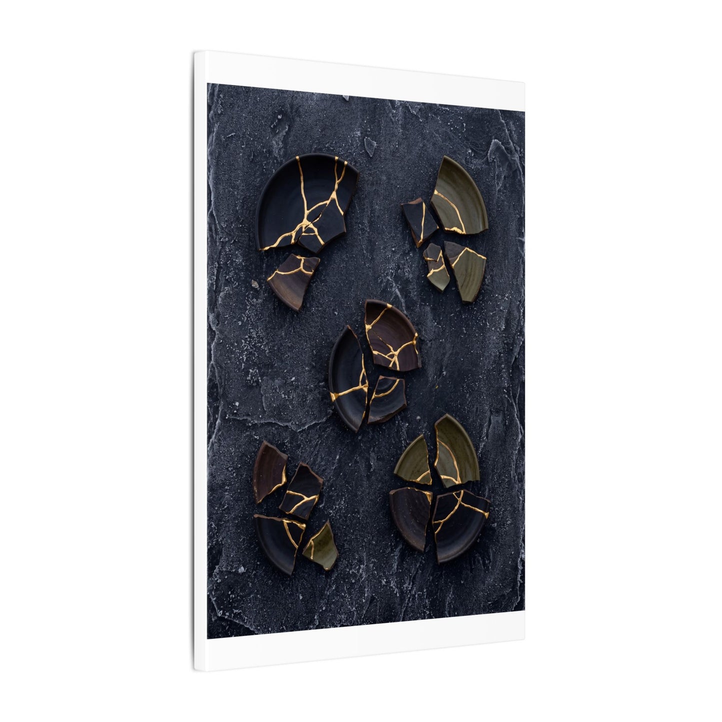 Broken Pottery Canvas Art | Winter Dark Japandi Shadow Zen Art