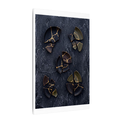 Broken Pottery Canvas Art | Winter Dark Japandi Shadow Zen Art
