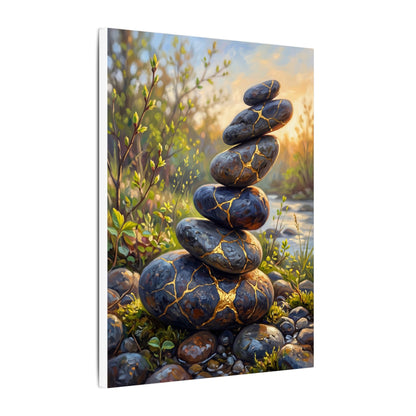 Spring River Stones Gold Repair Canvas Art | Healing Decor