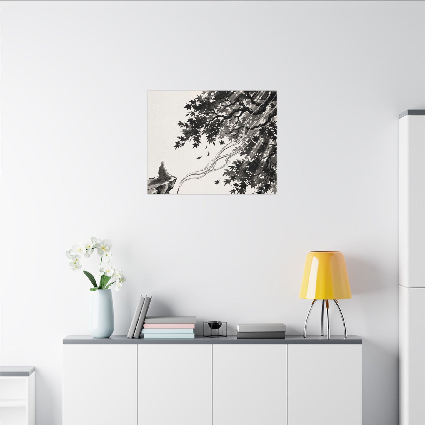 Serene Incense Smoke Canvas Art - Ukiyo E Inspired Zen