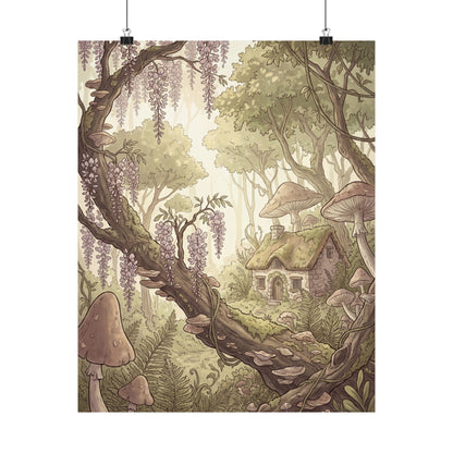 Summer Wisteria Mushroom Illustration Wall Art Print | Rustic Decor Art Print