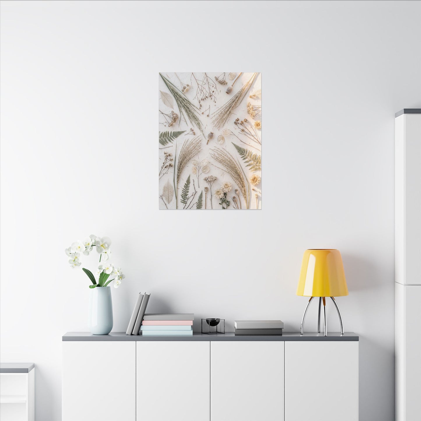 Elegant Dried Flowers Canvas Art - Japanese Pattern Japandi