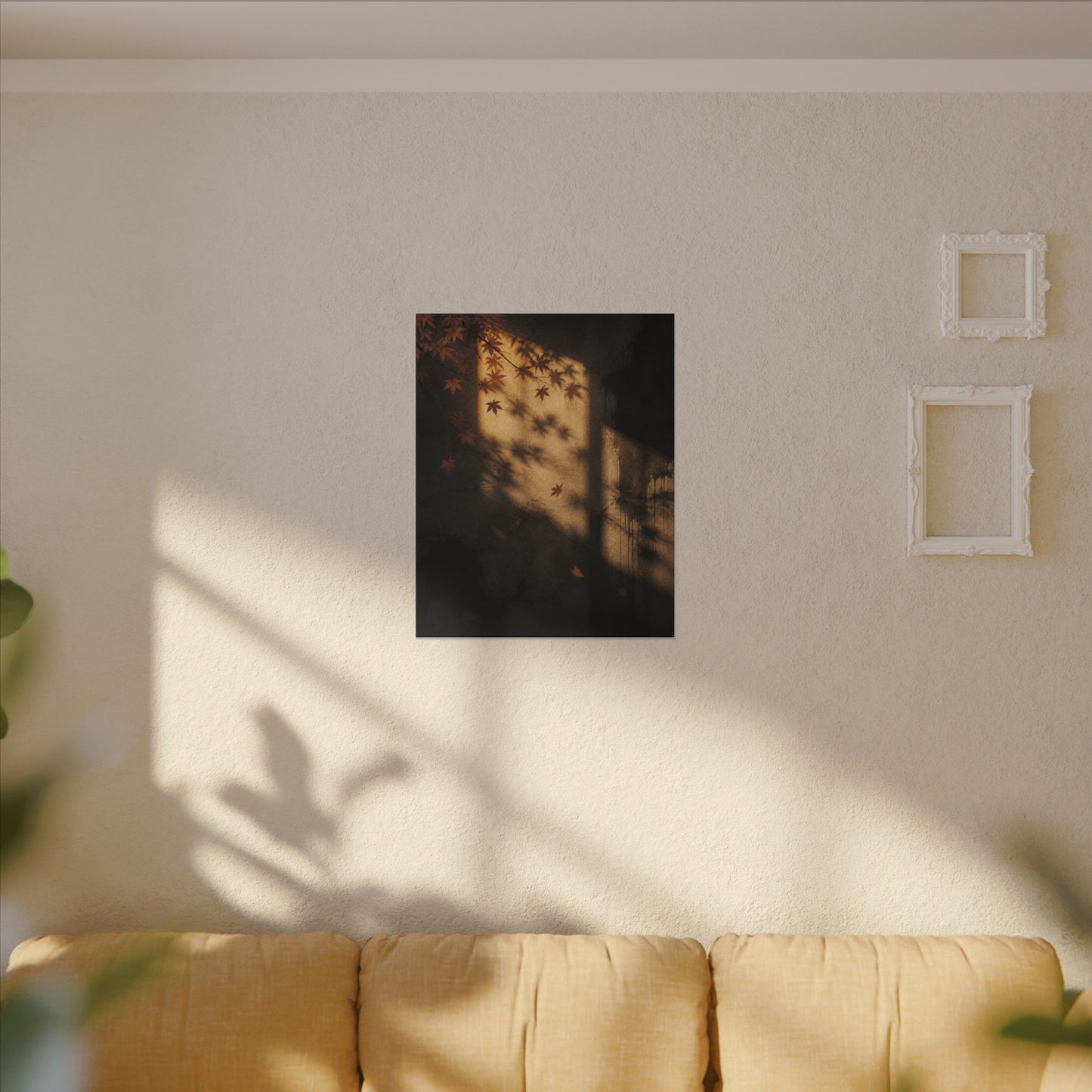 Shadow Play Canvas Art | Autumn Dark Japandi Charcoal Ink Art