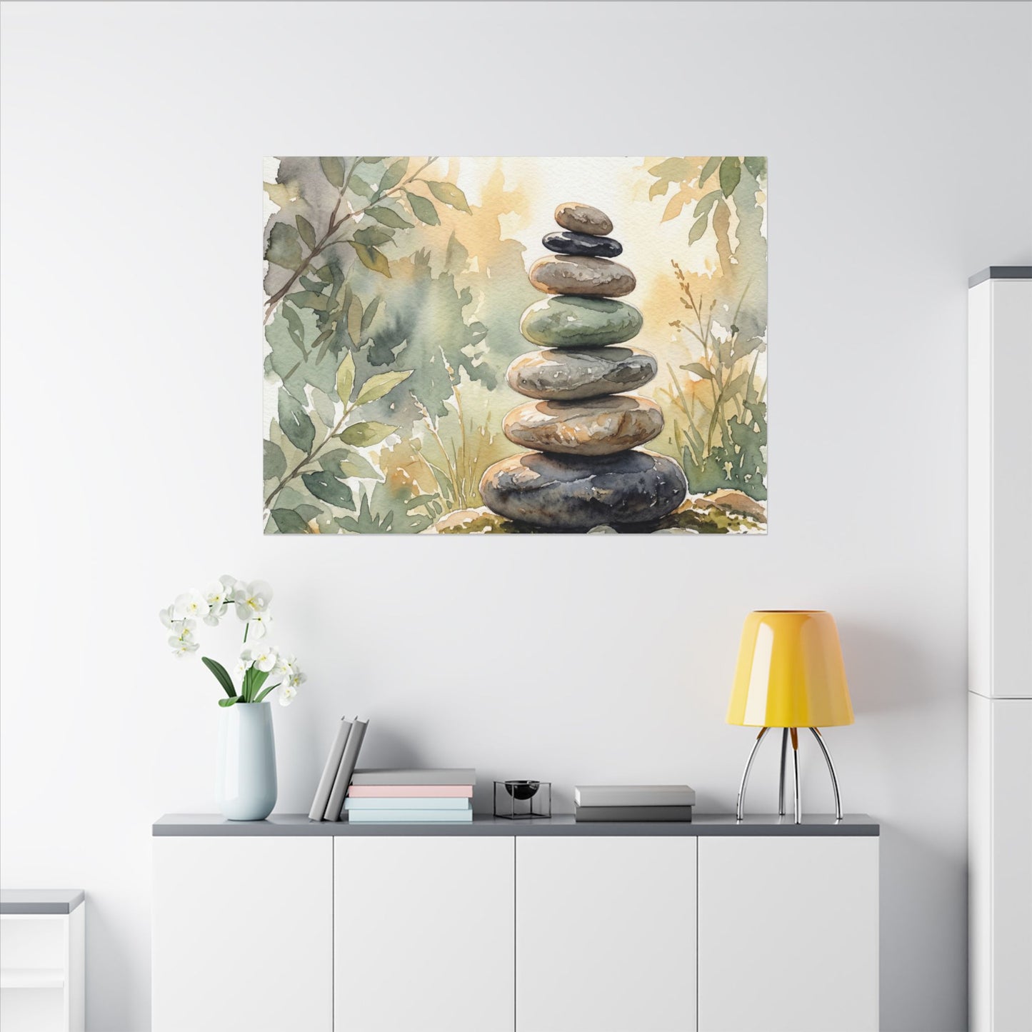 Golden Hour River Stones Canvas Art - Japandi Mono No Aware