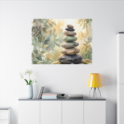 Golden Hour River Stones Canvas Art - Japandi Mono No Aware