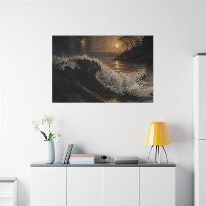 Ocean Wave Dark Texture Canvas Art | Bold Dark Japandi Art