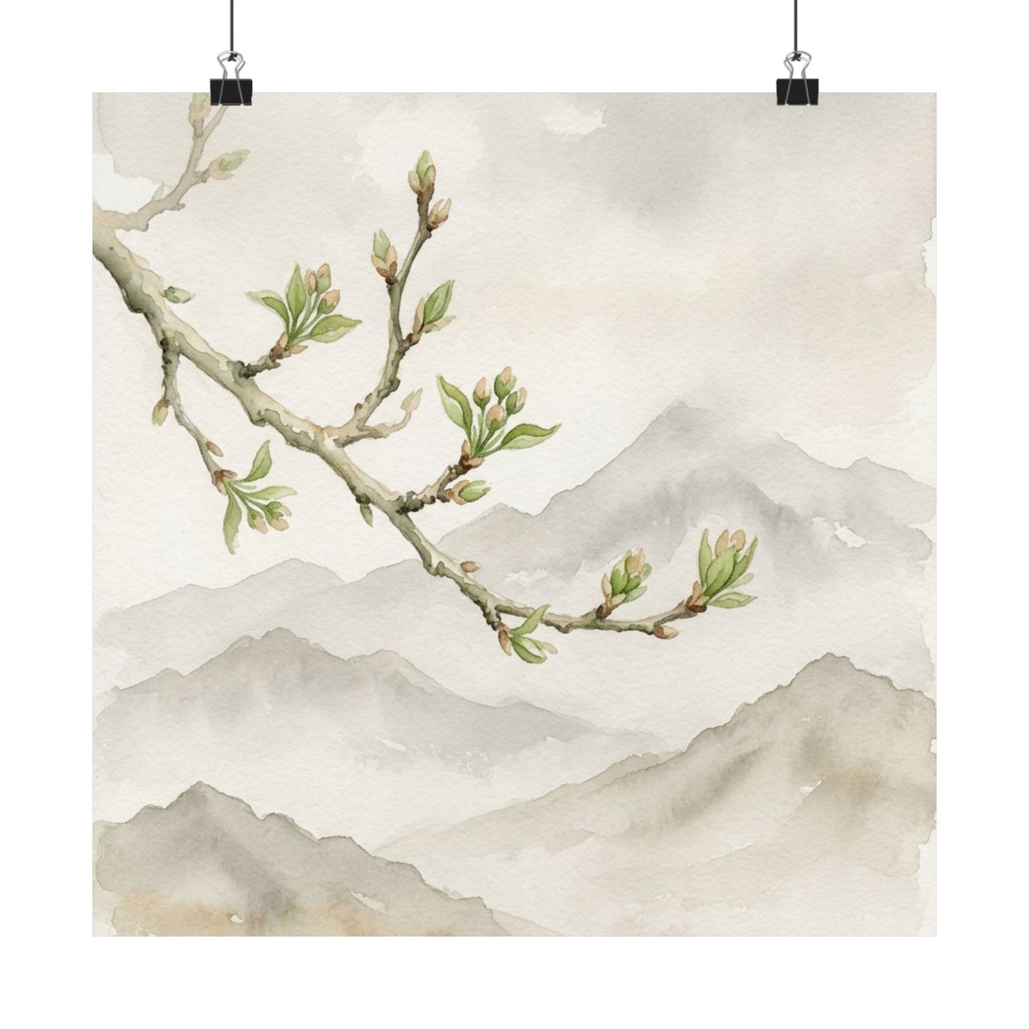 Overcast Mountain Mist Wall Art Print - Japandi Mono No Aware