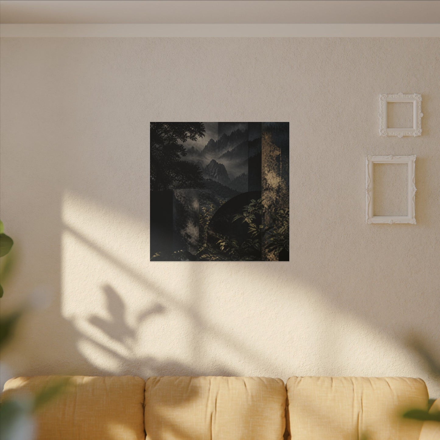 Mountain Mist Summer Canvas Art | Dark Japandi Atmospheric Design