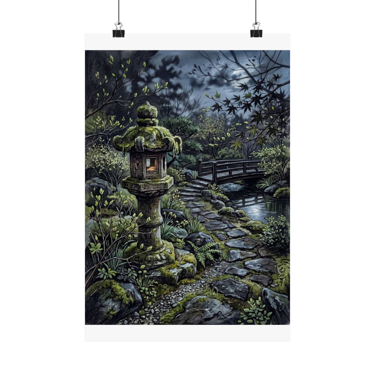 Cozy Stone Lantern Wall Art Print - Texture Japandi Art Print