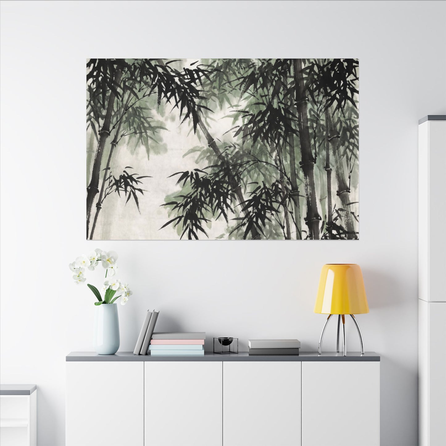 Zen Bamboo Grove in Overcast | Sumi E Canvas Art