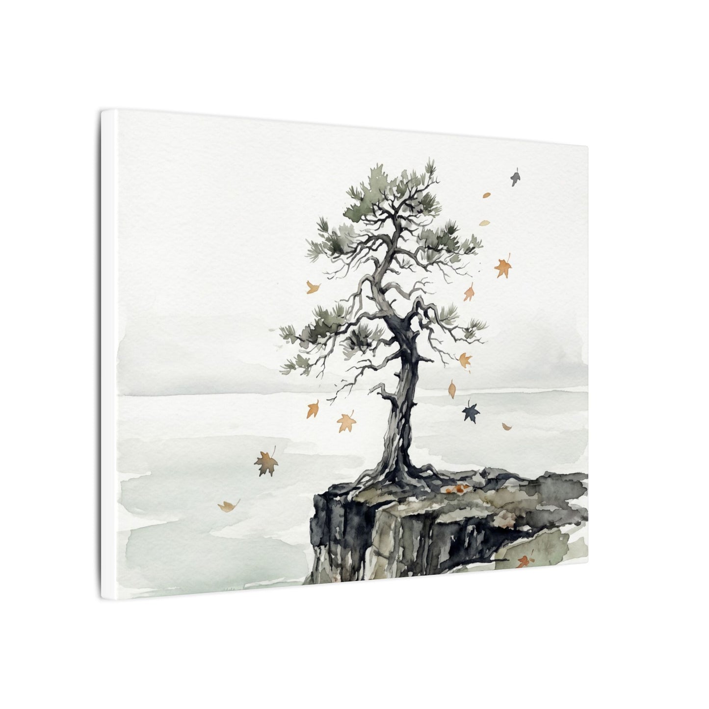 Japandi Pine Tree in Overcast | Watercolor Canvas Art