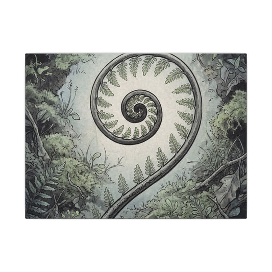 Zen Fern Unfurling in Dawn | Ukiyo E Inspired Canvas Art Art Print