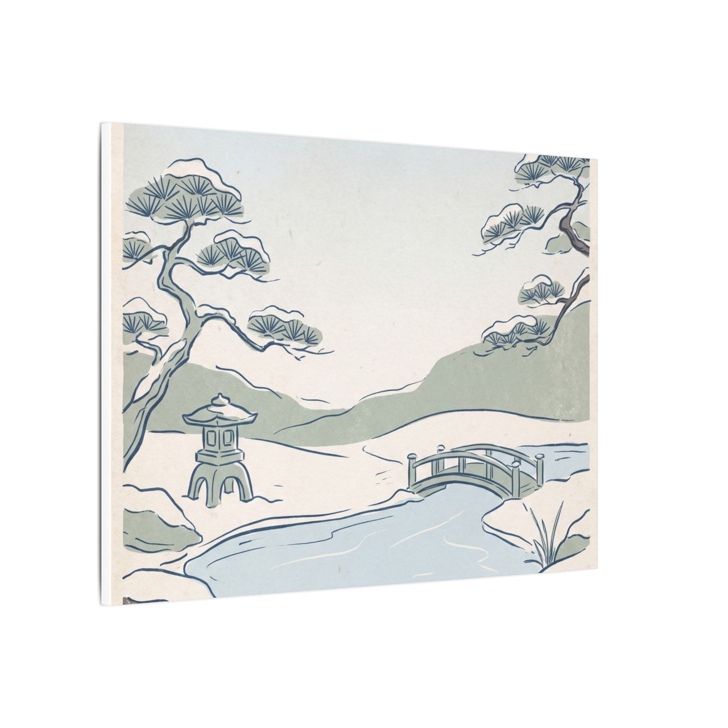 Japandi Moonlit Garden in Moonlight | Minimal Line Canvas Art