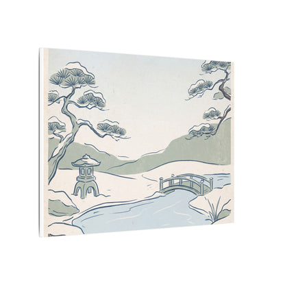 Japandi Moonlit Garden in Moonlight | Minimal Line Canvas Art
