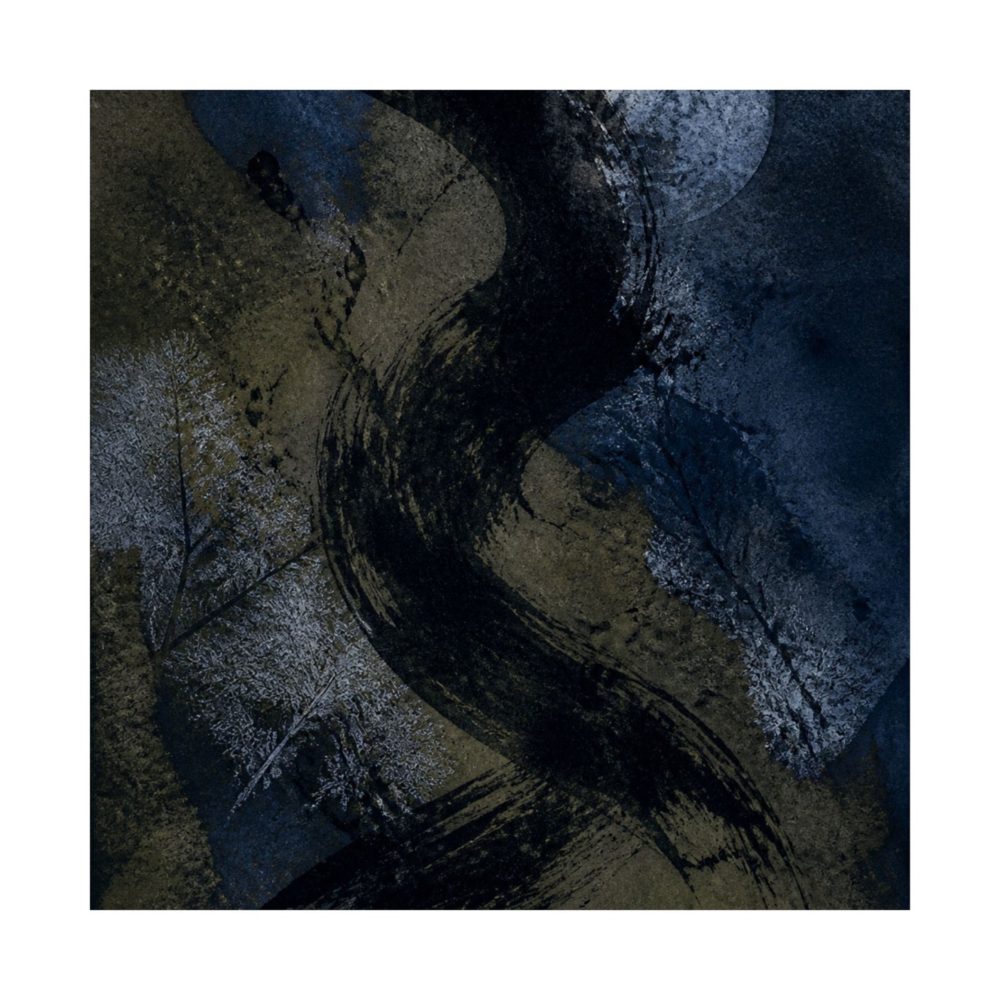 Ink Brushstroke Winter Wall Art Print | Dark Japandi Atmospheric Design