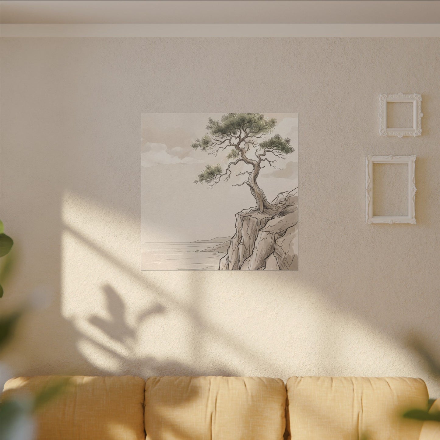 Japandi Pine Tree in Dappled | Minimal Line Canvas Art