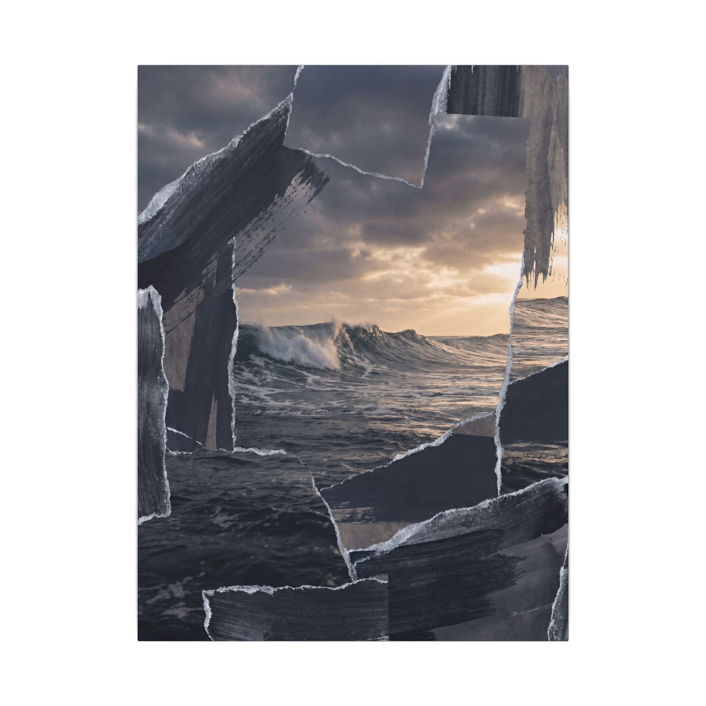 Fukinsei Ocean Wave Canvas Art - Dark Japandi Shadow Zen