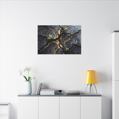 Ma Cracked Earth Canvas Art - Dark Japandi Charcoal Ink