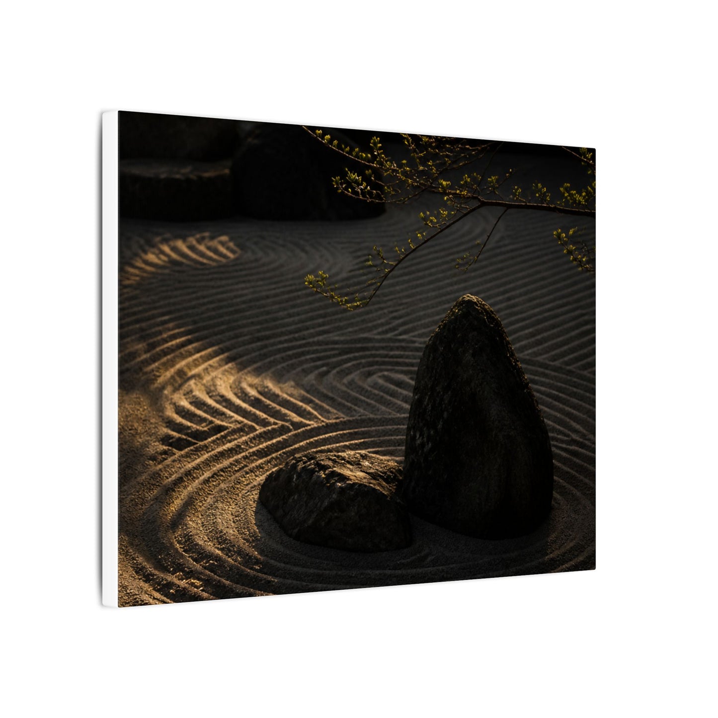 Ma Rock Garden Canvas Art - Dark Japandi Shadow Zen
