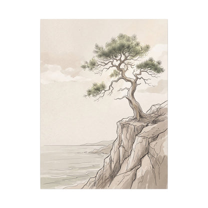 Japandi Pine Tree in Dappled | Minimal Line Canvas Art