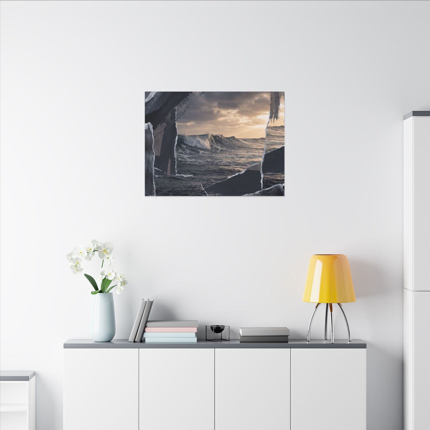 Fukinsei Ocean Wave Canvas Art - Dark Japandi Shadow Zen