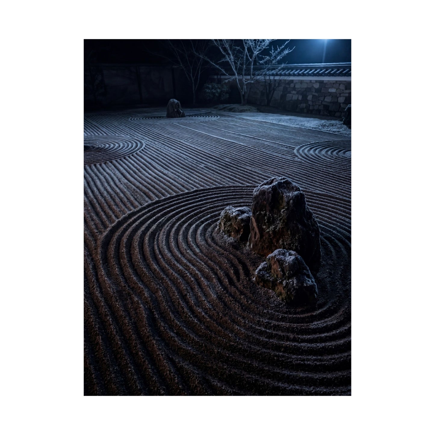 Bold Rock Garden Wall Art Print - Moody Minimal Dark Japandi