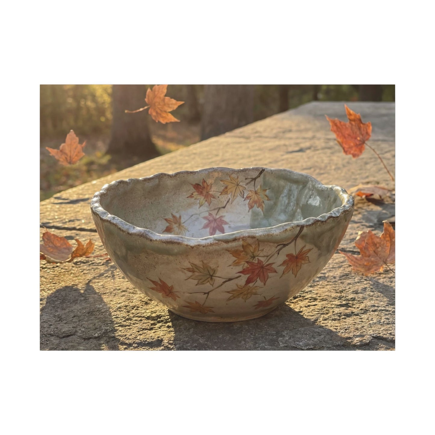 Japandi Ceramic Bowl in Golden Hour | Japanese Pattern Canvas Art
