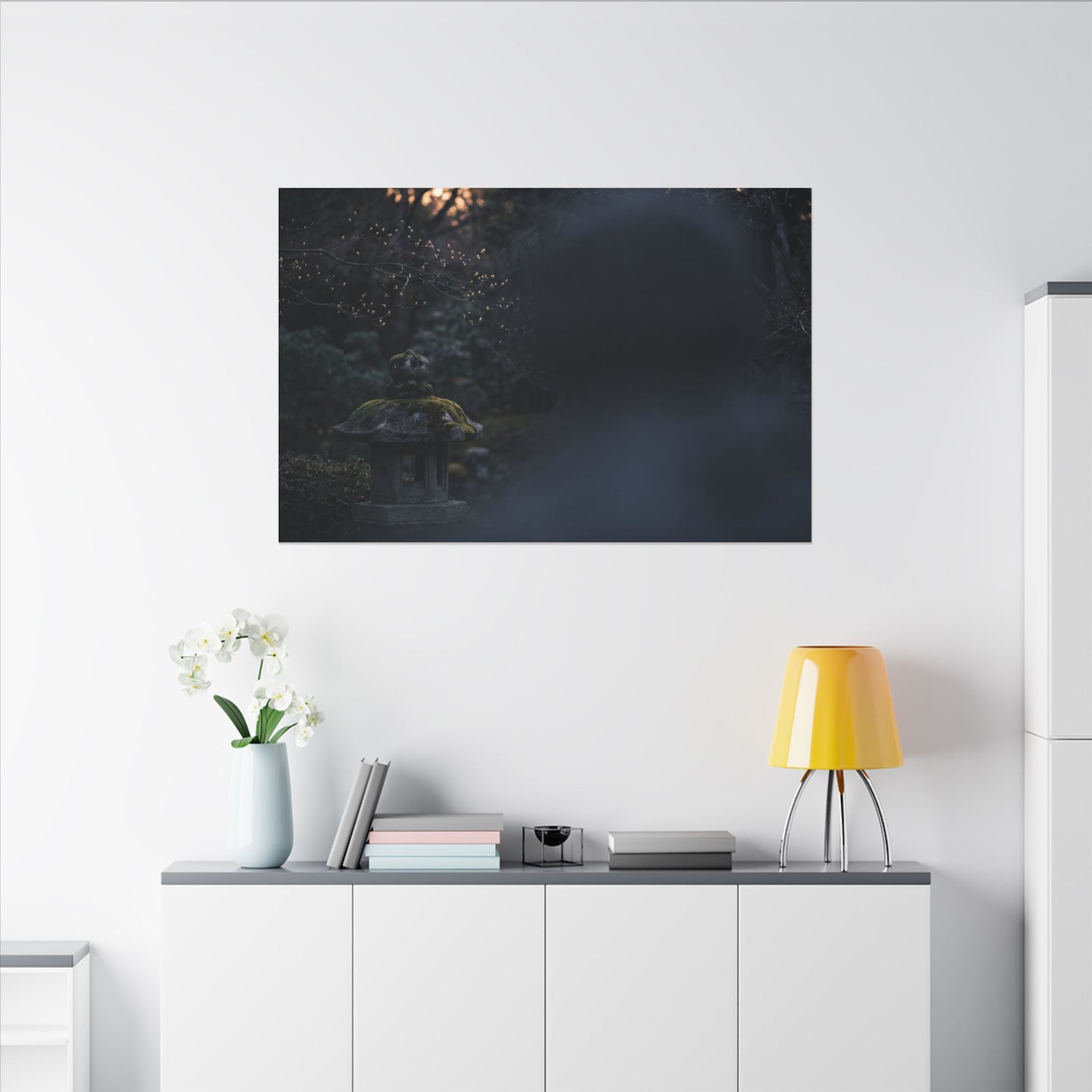 Spring Stone Lantern Moody Minimal Canvas Art | Bold Decor