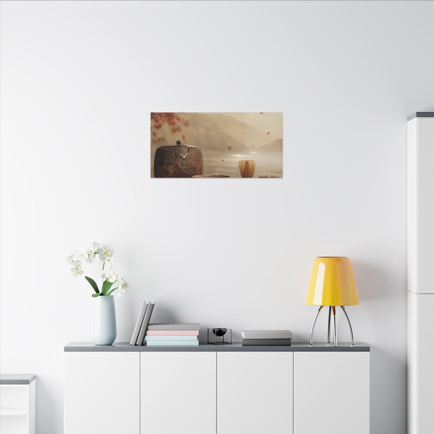 Tea Ceremony Canvas Art | Autumn Kintsugi Gold Vein Art