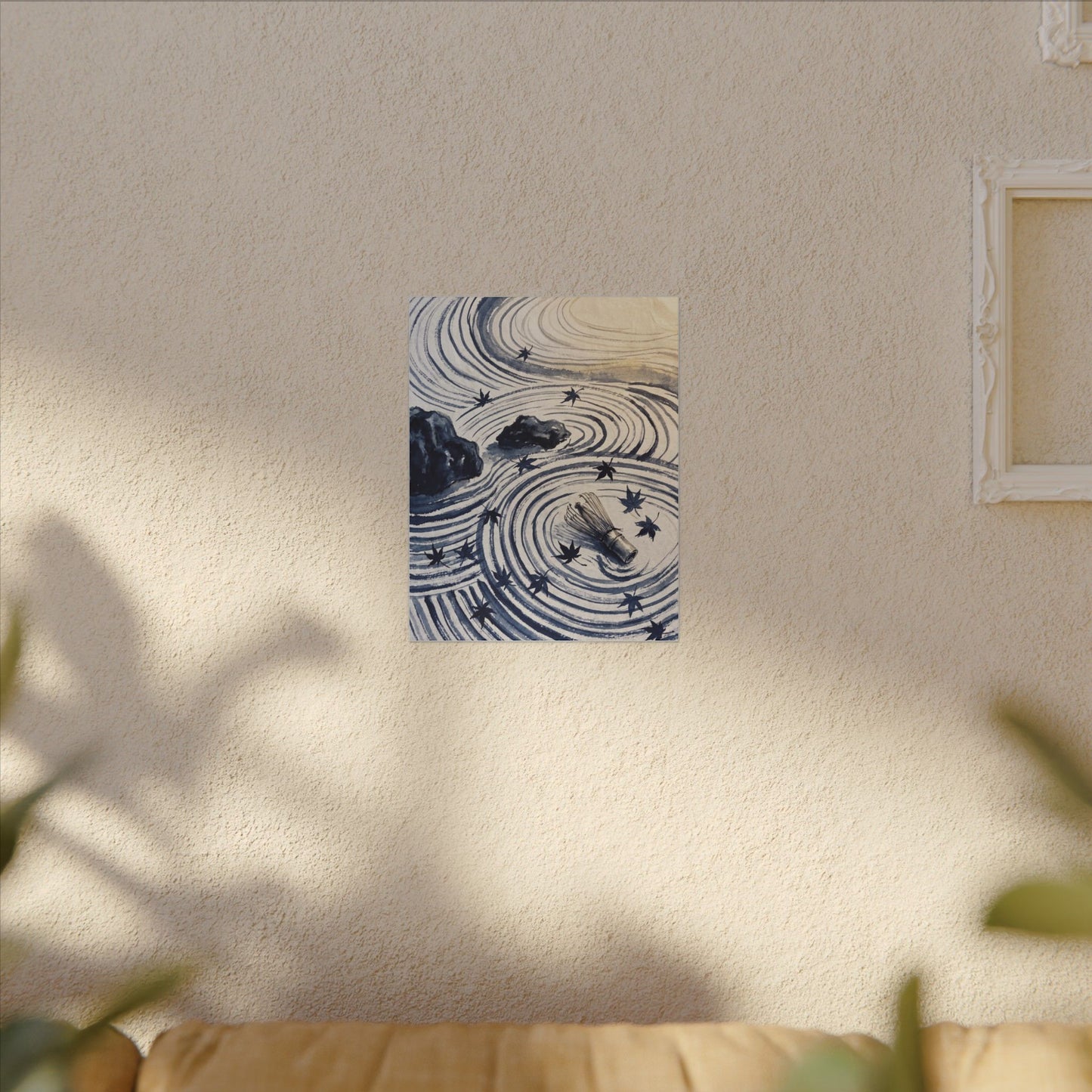 Zen Rock Garden in Golden Hour | Sumi E Canvas Art