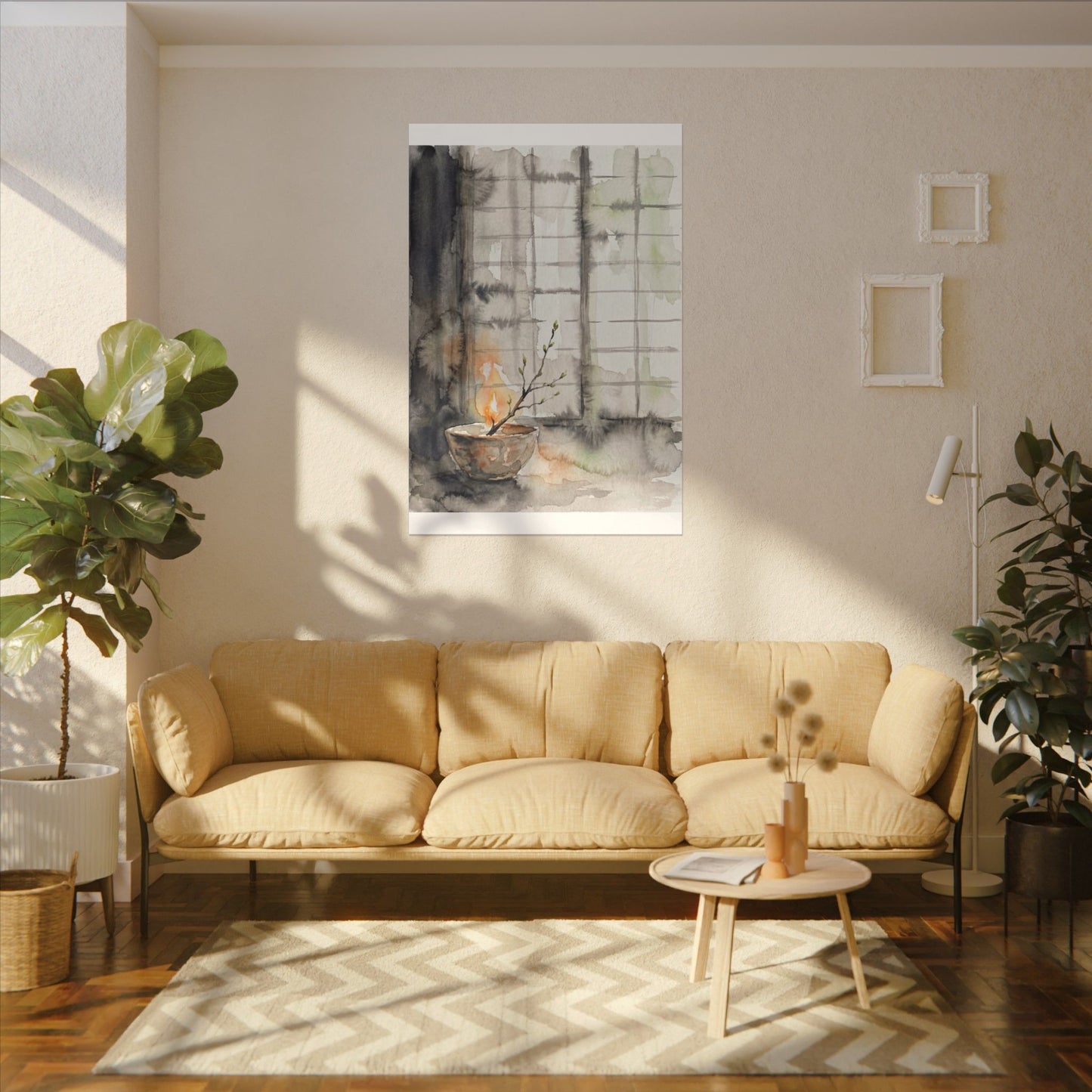 Shoji Screen Canvas Art | Spring Japandi Watercolor Art