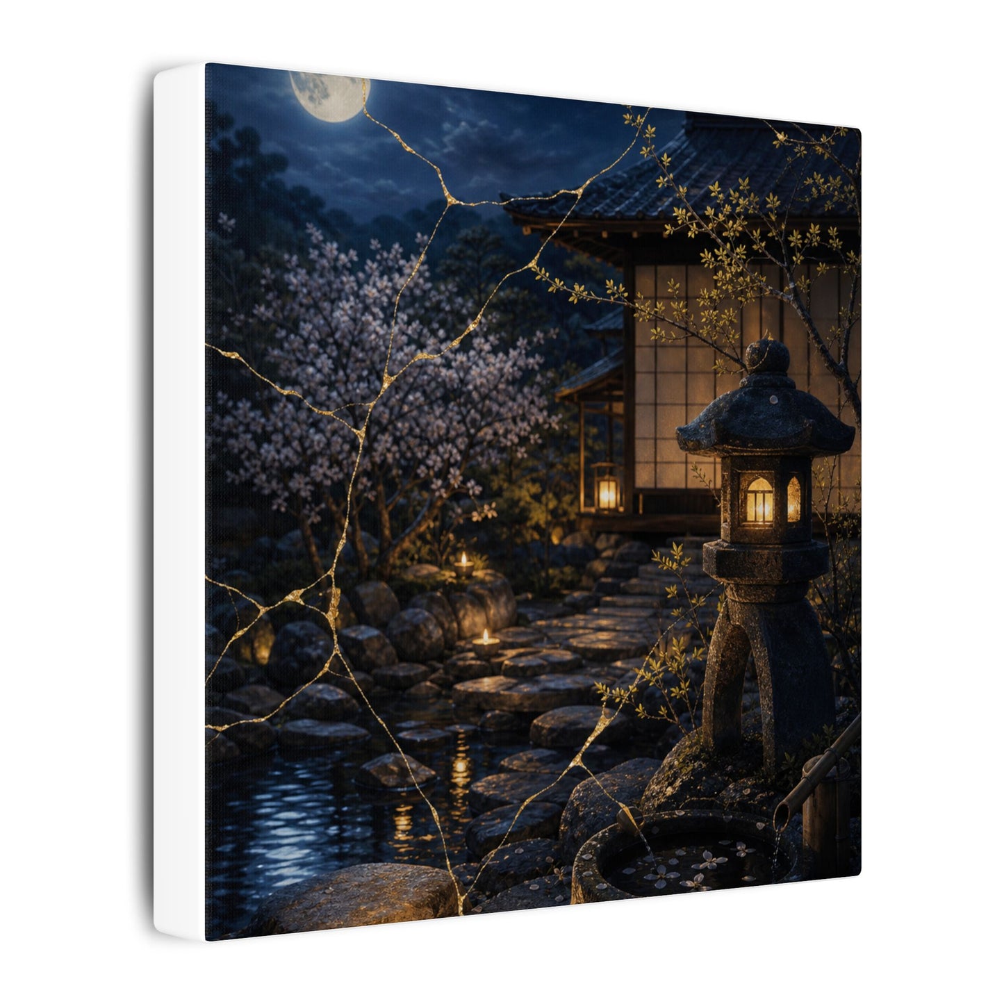 Seijaku Moonlit Garden Canvas Art - Kintsugi Gold Vein