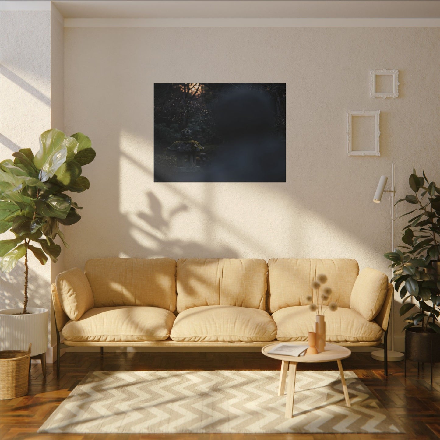 Spring Stone Lantern Moody Minimal Canvas Art | Bold Decor