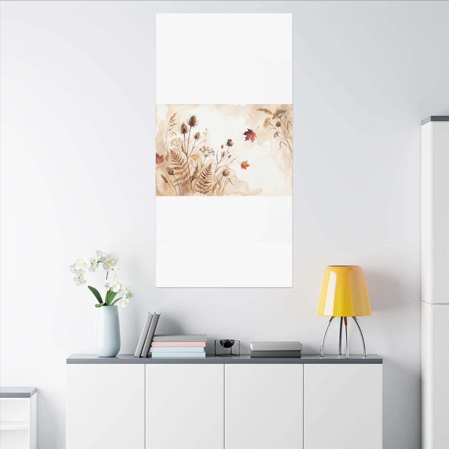 Dried Flowers Canvas Art | Autumn Japandi Watercolor Art