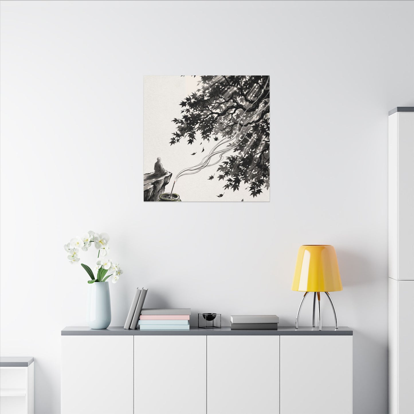 Serene Incense Smoke Canvas Art - Ukiyo E Inspired Zen