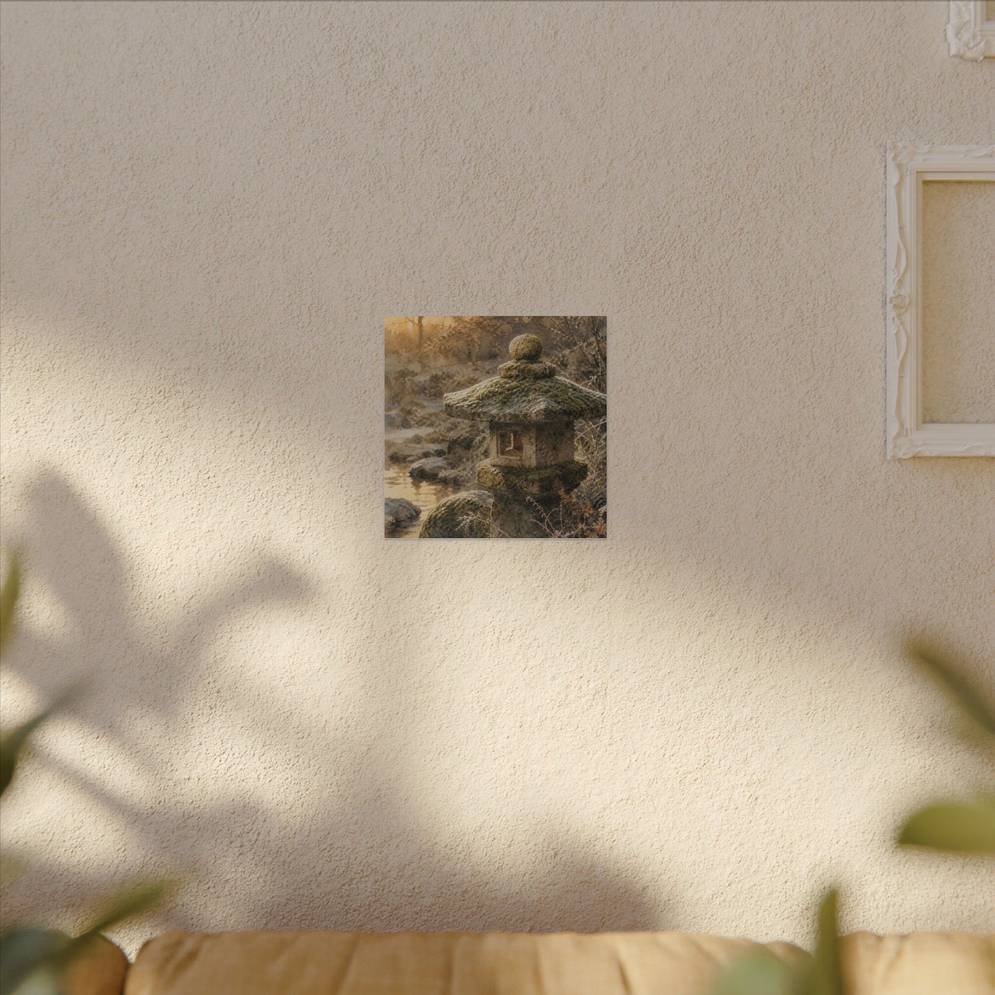 Winter Stone Lantern Watercolor Canvas Art | Earthy Decor