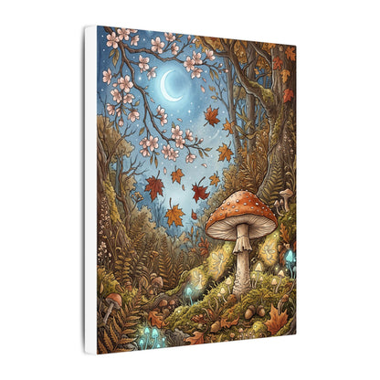 Autumn Cherry Blossom Mushroom Illustration Canvas Art | Enchanting Decor