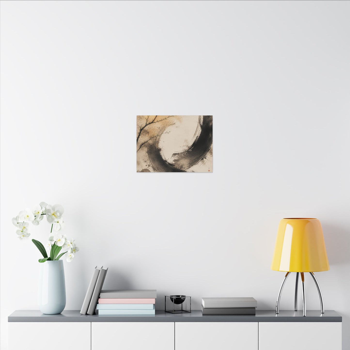 Japandi Ink Brushstroke in Golden Hour | Watercolor Canvas Art
